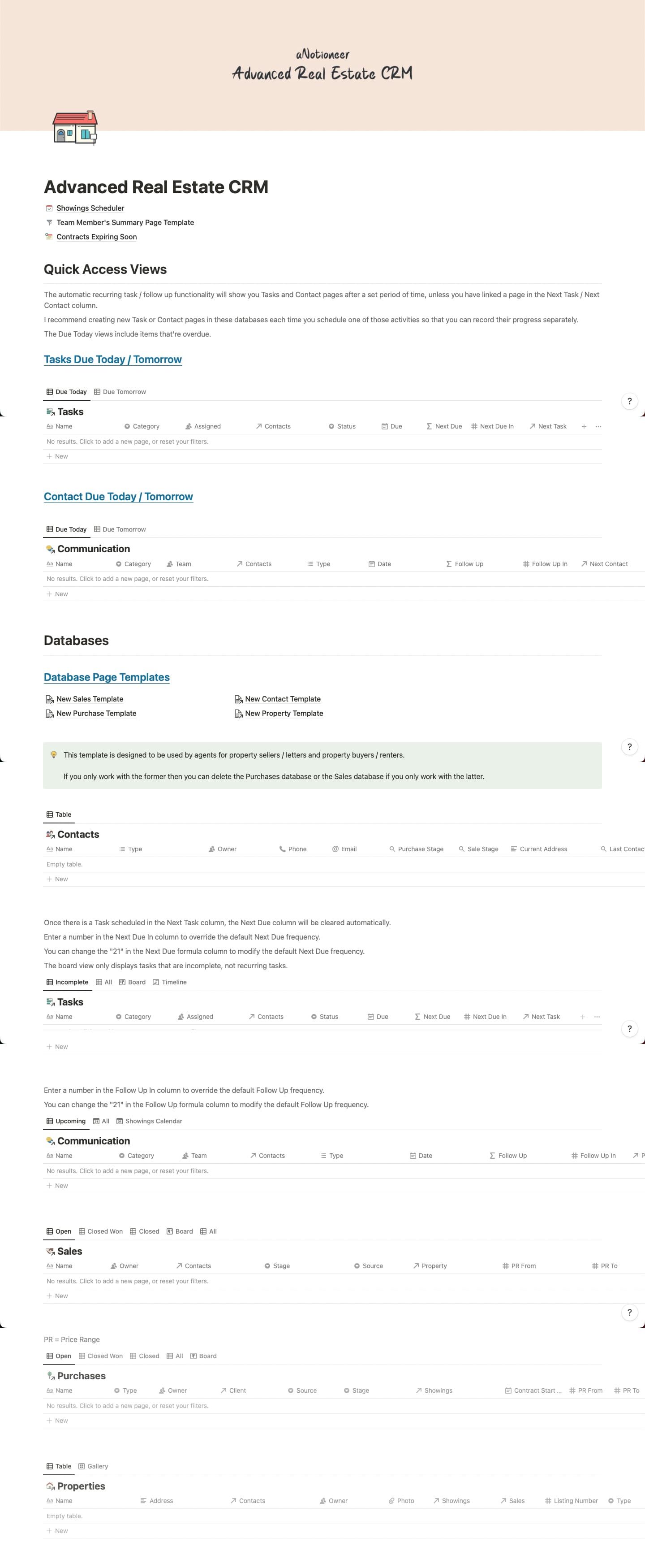 Screenshot of the Advanced Real Estate CRM Notion template